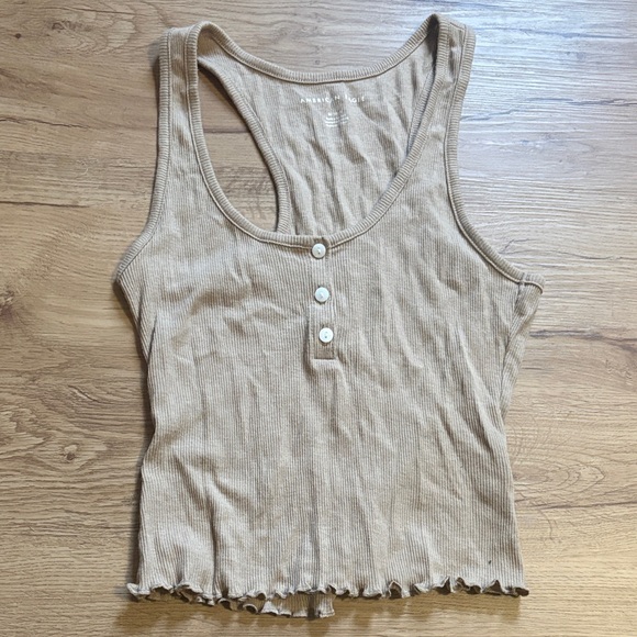 Ribbed Button-Front Racerback Tank Top - Beige - Picture 1 of 3